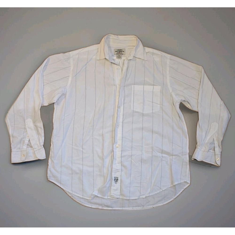 Ralph Lauren Polo Jeans Co‎ Shirt Mens M White Pinstripe Button Up Cotton Casual